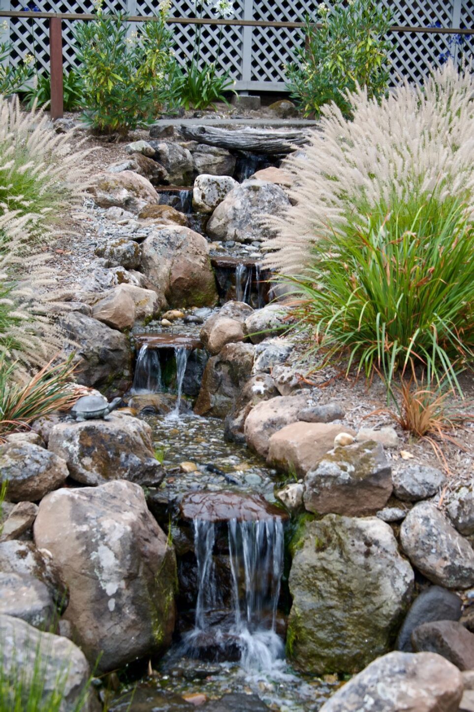 Garden stream with cascading water
