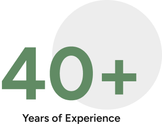 Logo showing '40+ Years of Experience' with a green and gray design.